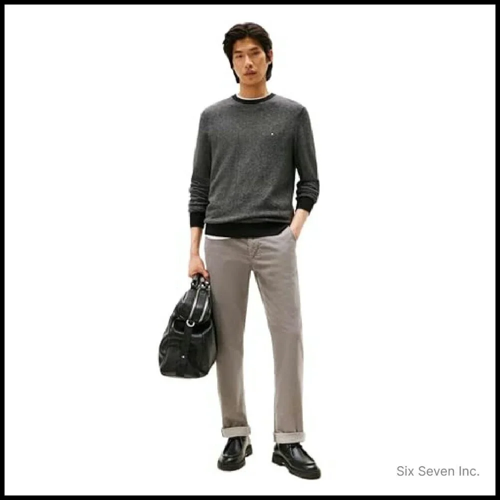 Herringbone Cotton Cashmere Crewneck Sweater Classic Preppy Pullover